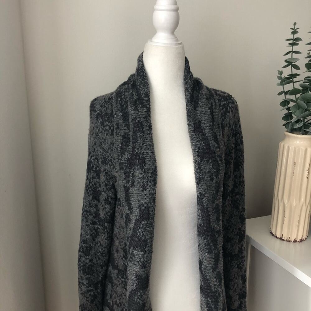 Eileen Fisher Patterned Open-Front Grey Wool Came… - image 2